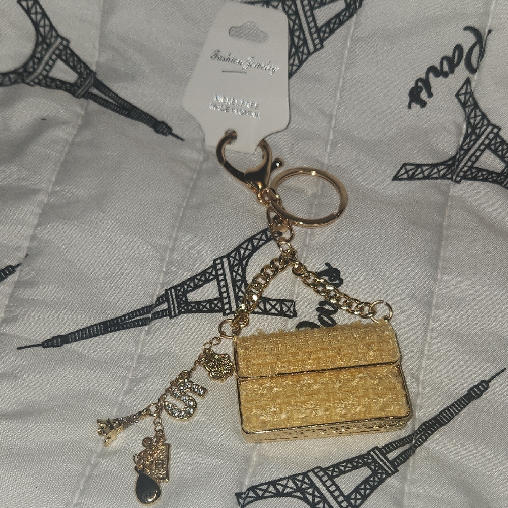 Purse KeyChain.  Yellow And Gold.